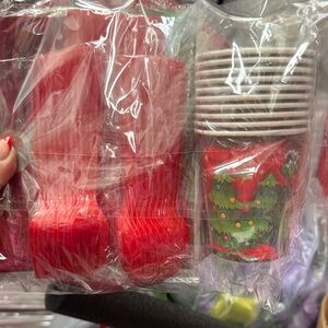 Festive Red and Green Holiday Cups and Cutlery Set